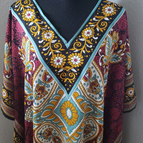 New Burgundy and Gold Kaftan Abaya Cover-up Dress - Picture 3 of 12